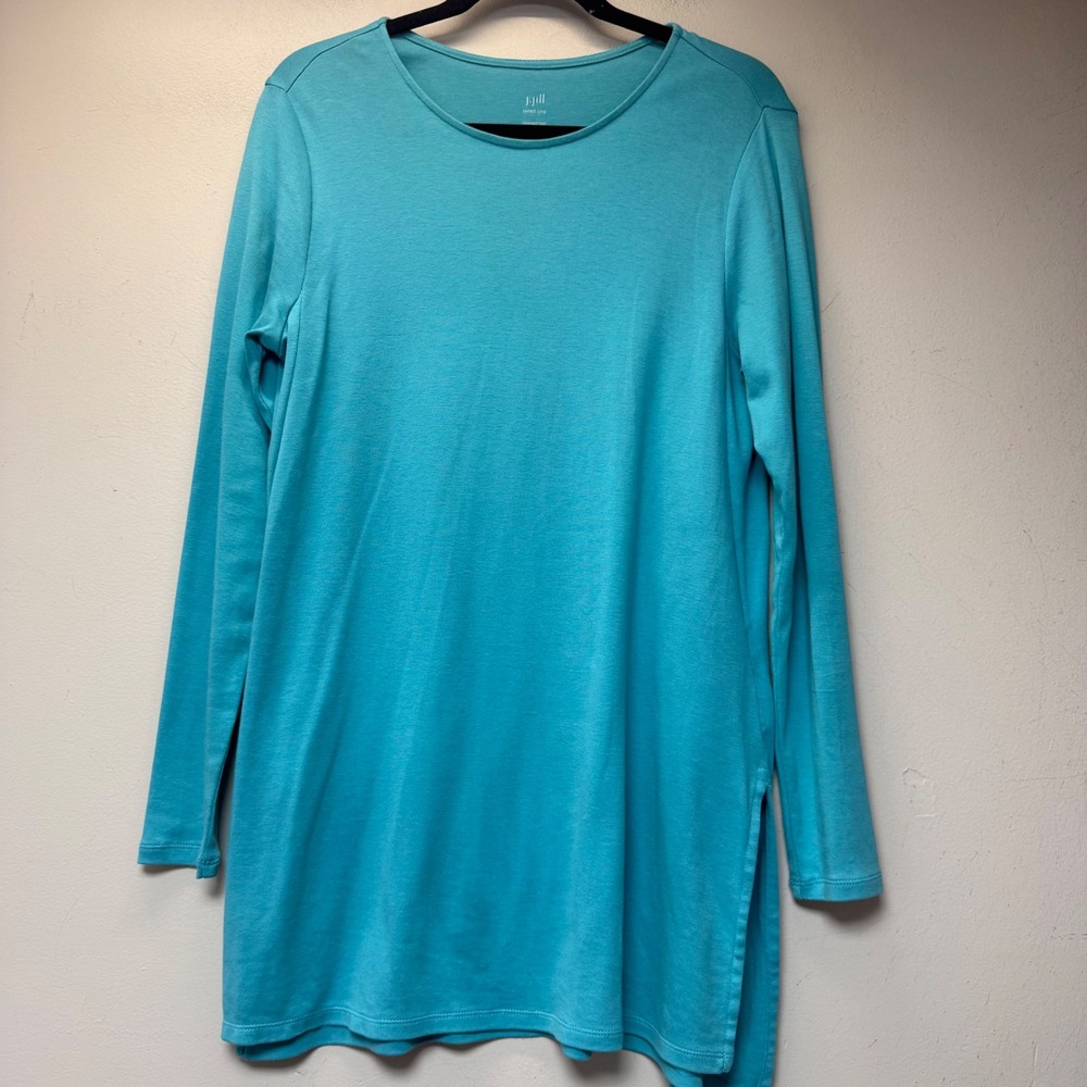 J. Jill Perfect Pima Tunic Women M Turquoise Excellent Long Sleeve Crew Neck